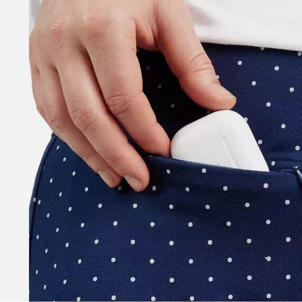 Land's end Women's Shore Knit Capri Pants Stretch Waist Pull On - Navy Polka Dot - Picture 3 of 3